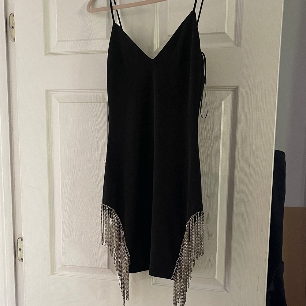 Elegant Black Dress with Silver Fringe